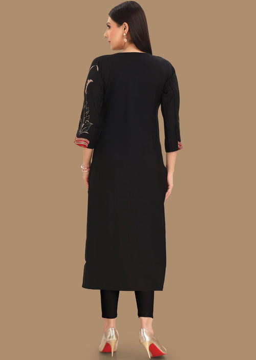 Black Muslin Straight Cut Kurti