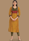 Mustard Silk Straight Cut Kurti