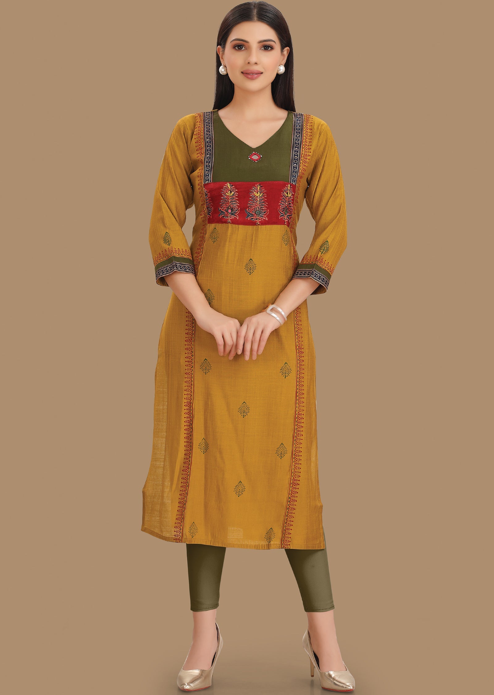 Mustard Silk Straight Cut Kurti