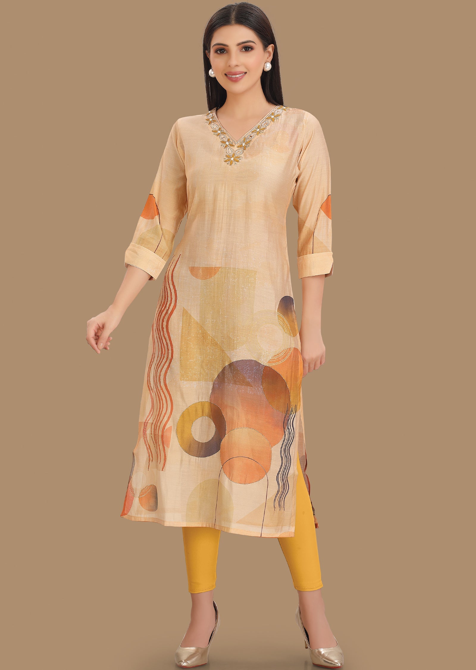 Light Peach Modal Straight Cut Kurti