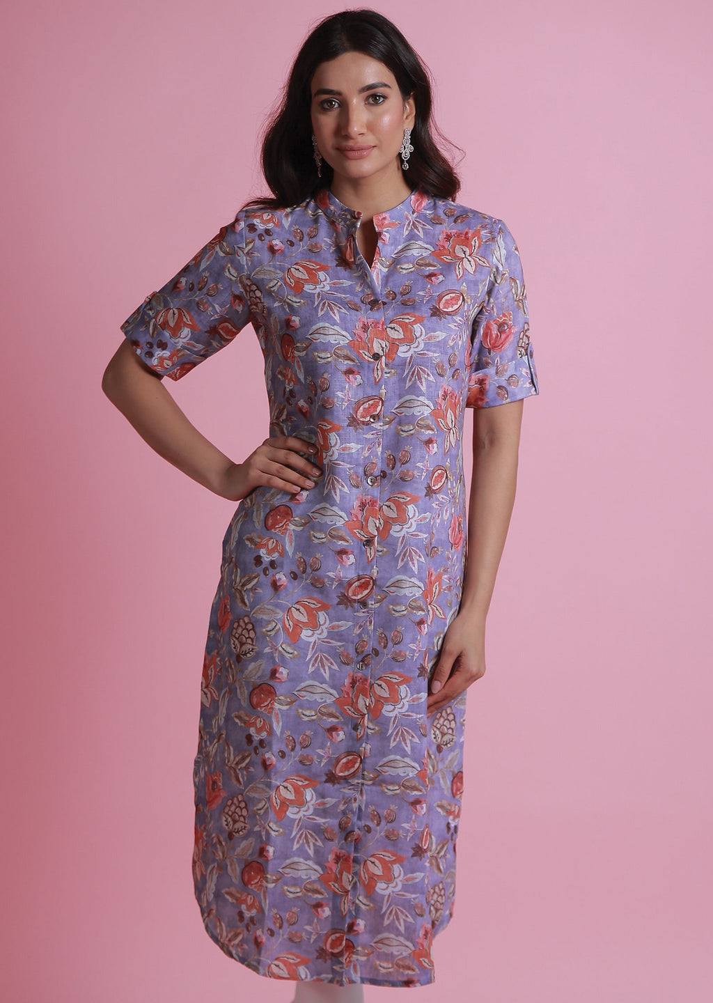 Lavender Linen Cotton Straight Cut Kurti