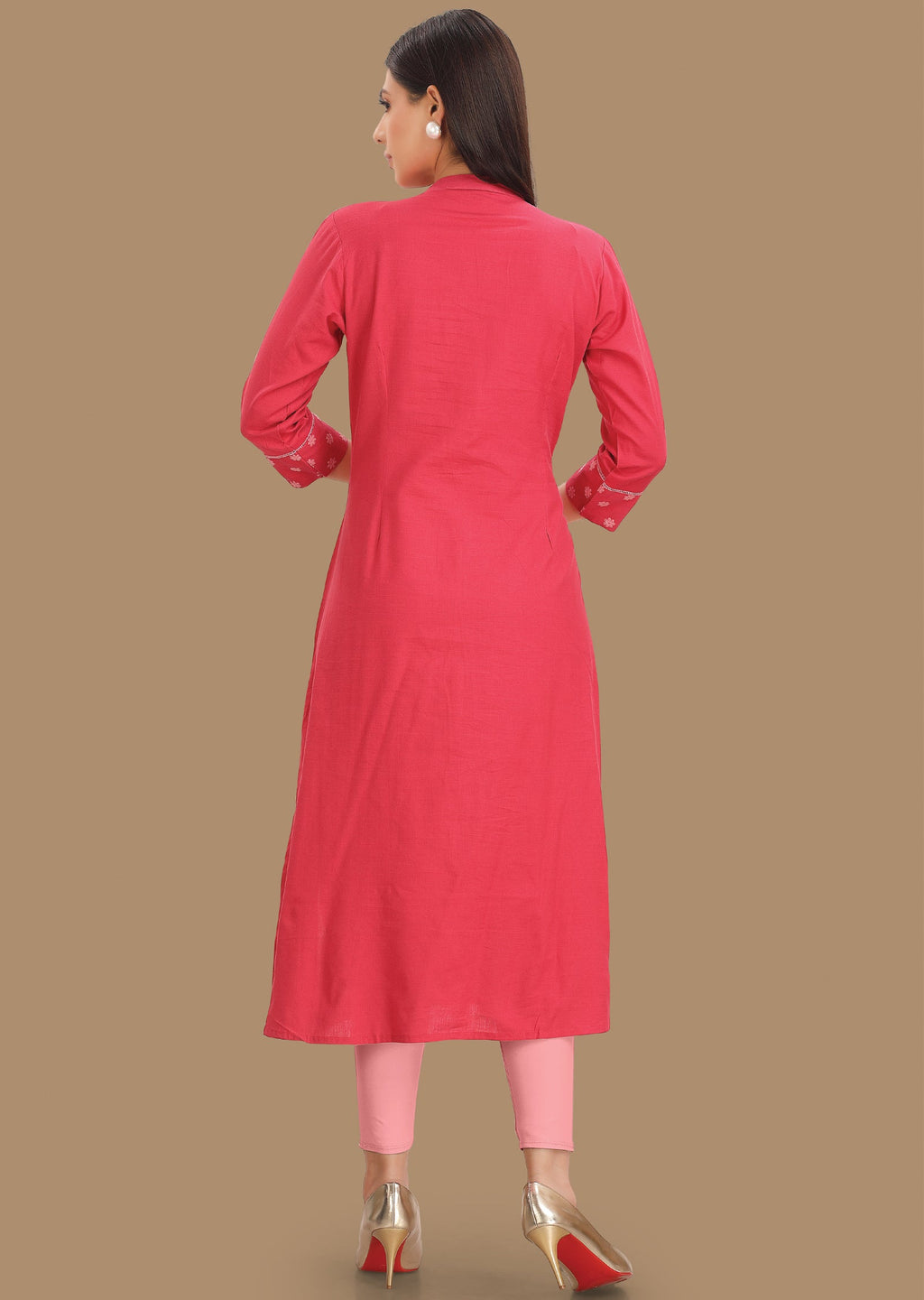 Dark Pink Cotton Straight Cut Kurti