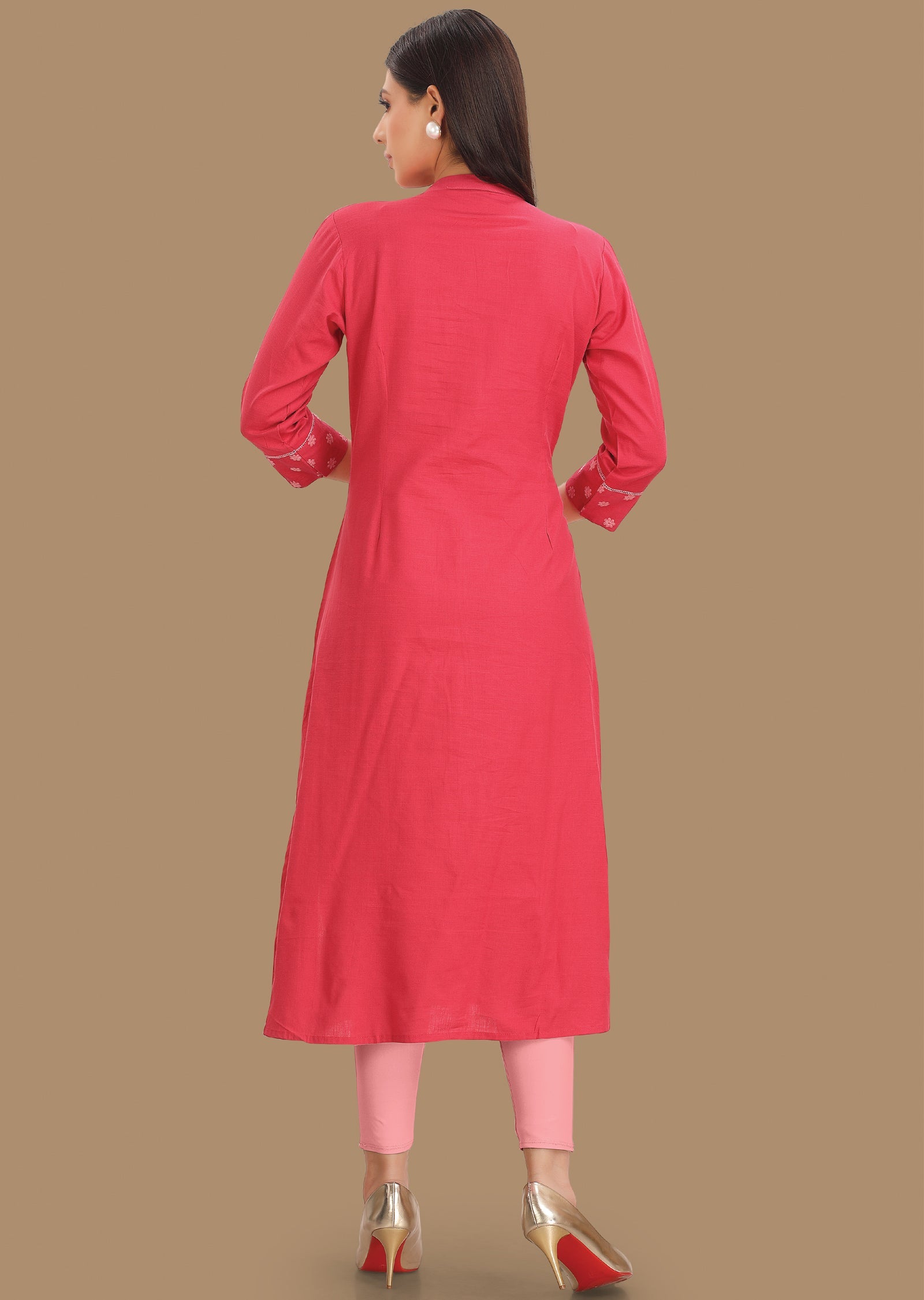 Dark Pink Cotton Straight Cut Kurti