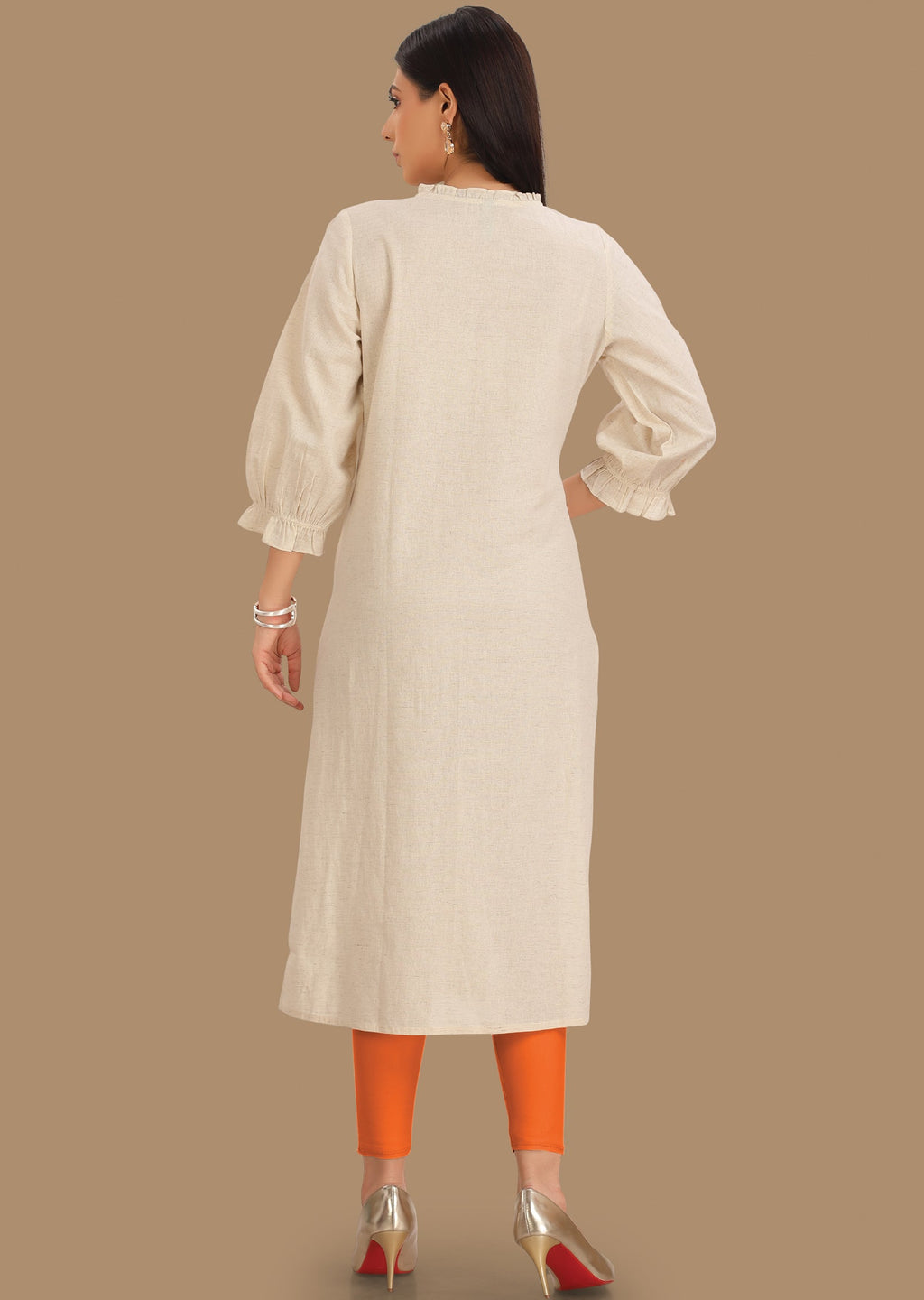 Off White Cotton Straight Cut Kurti