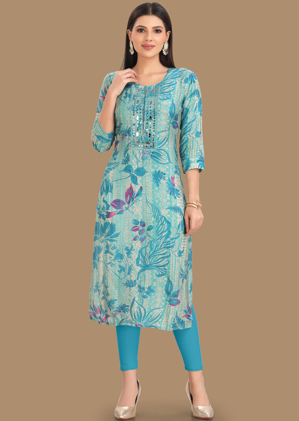 Light Blue Muslin Straight Cut Kurti