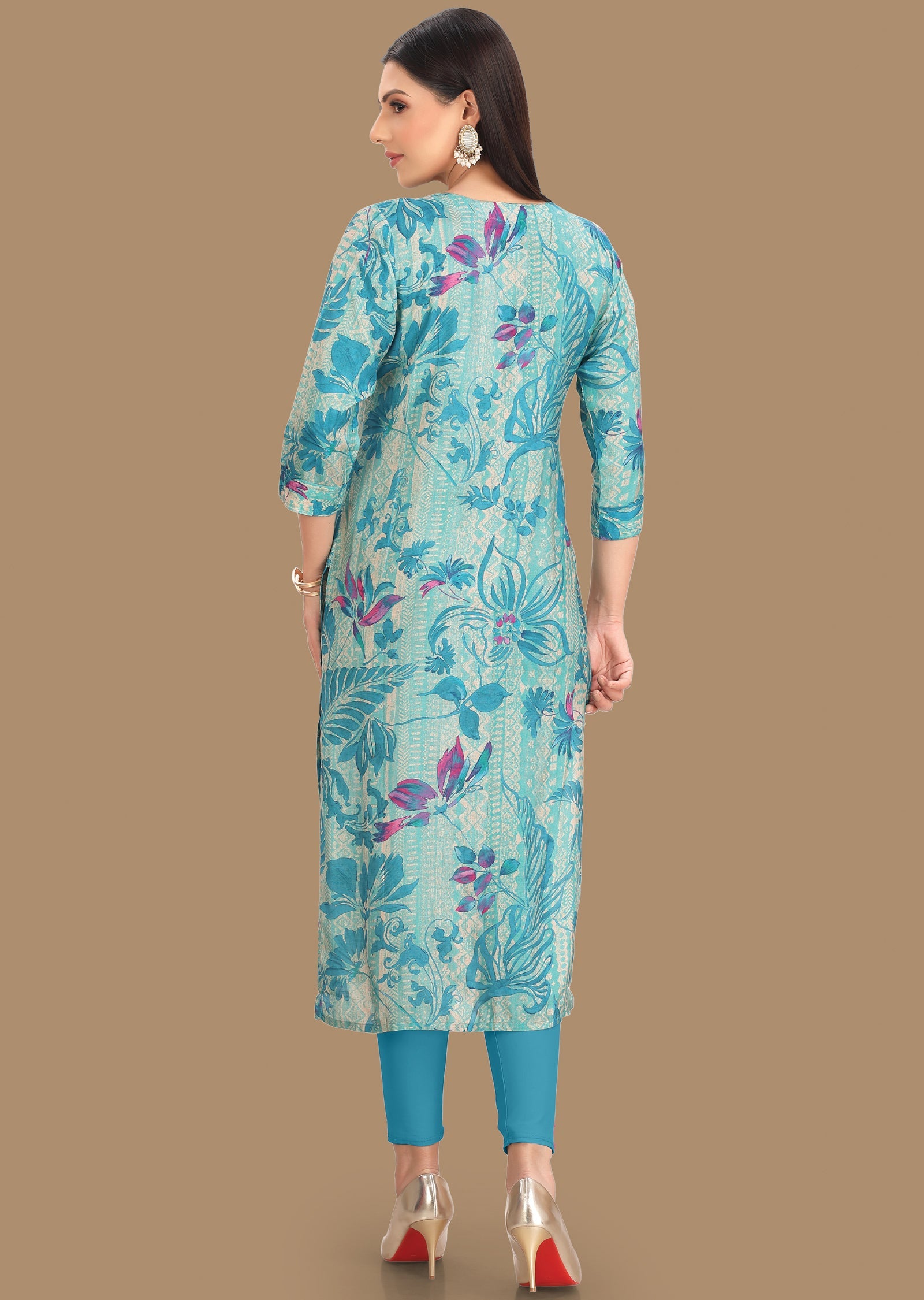 Light Blue Muslin Straight Cut Kurti