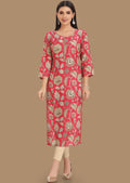 Pink Linen Silk Kurti Straight Cut