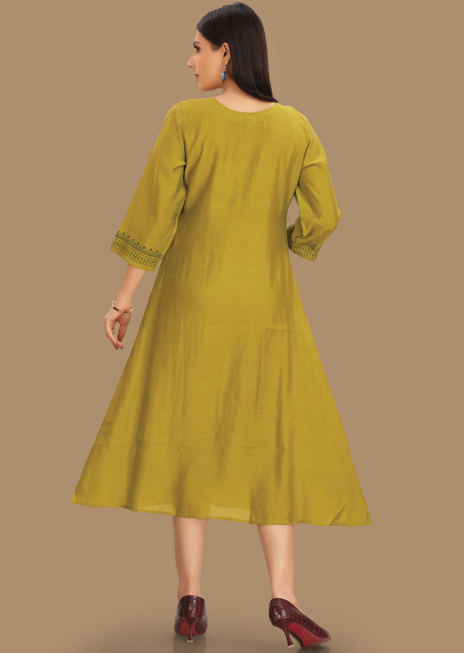 Lime Green Soft Silk A-Line Kurti