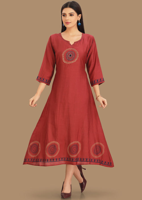 Dark Pink Soft Silk A-Line Kurti