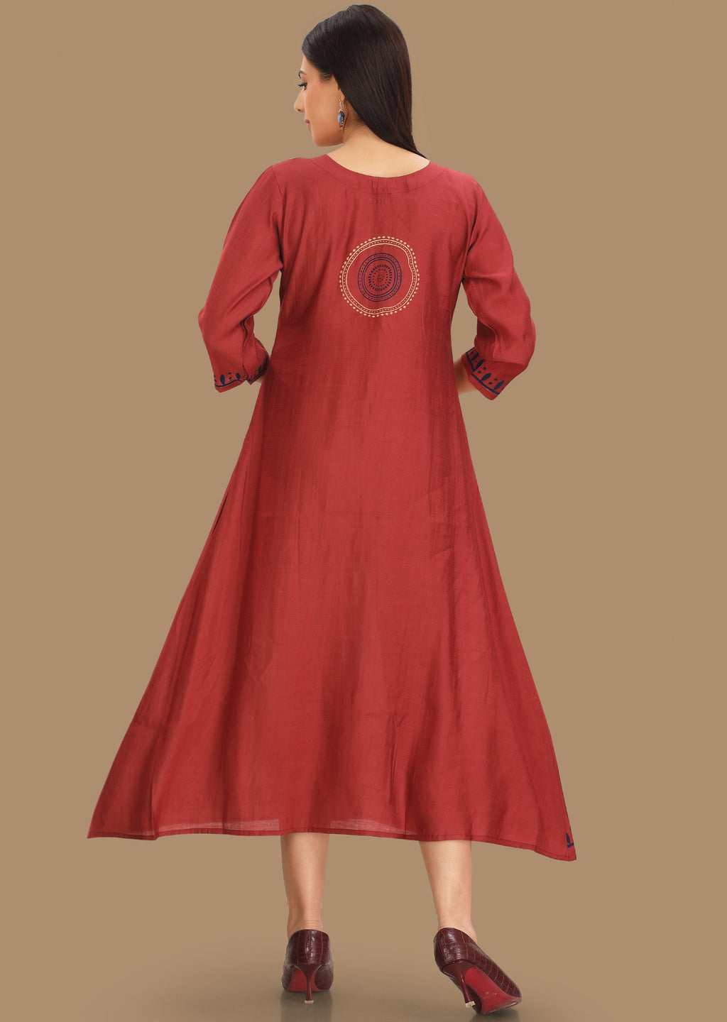 Dark Pink Soft Silk A-Line Kurti