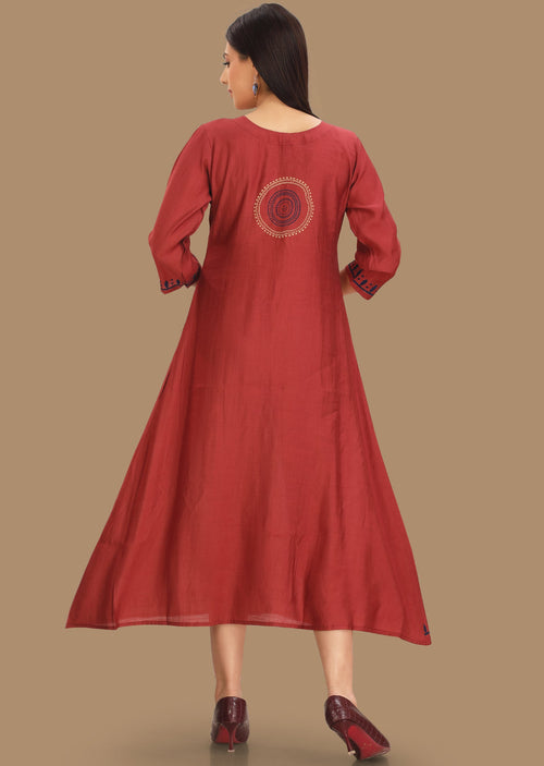Dark Pink Soft Silk A-Line Kurti