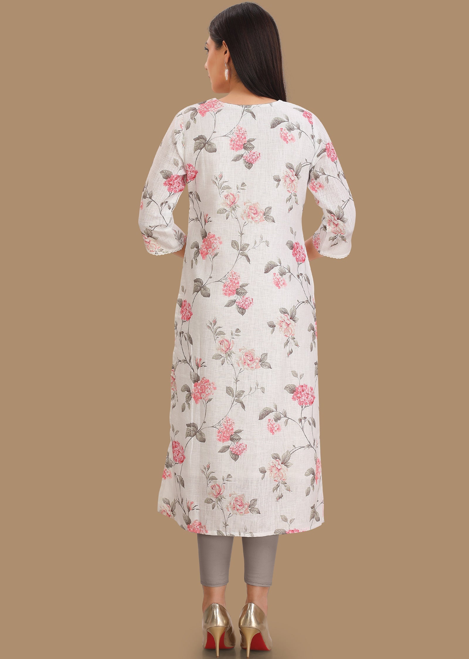 White Linen Cotton Kurti Straight Cut