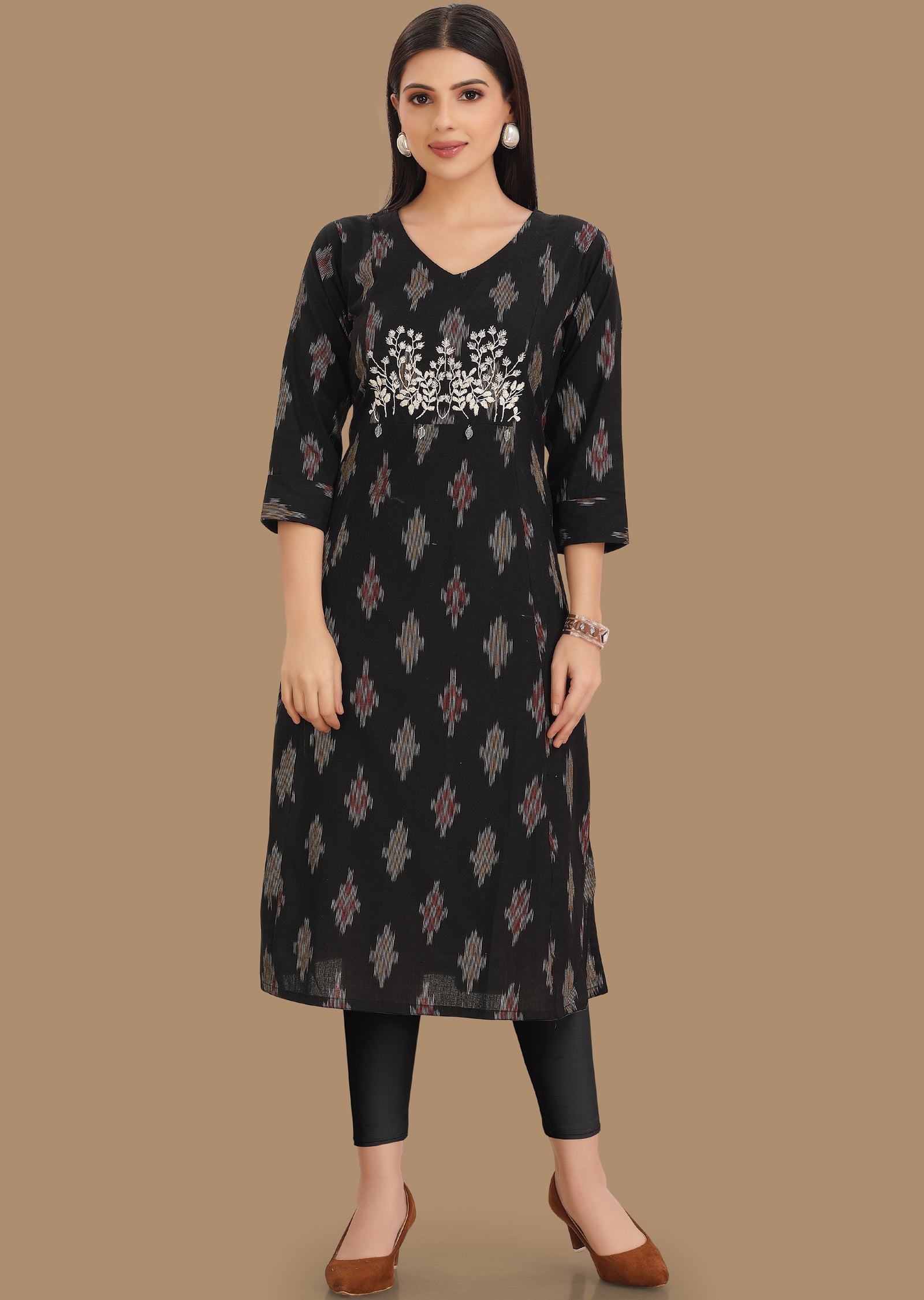 Black Cotton Kurti Straight Cut