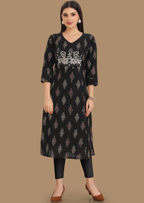 Black Cotton Kurti Straight Cut