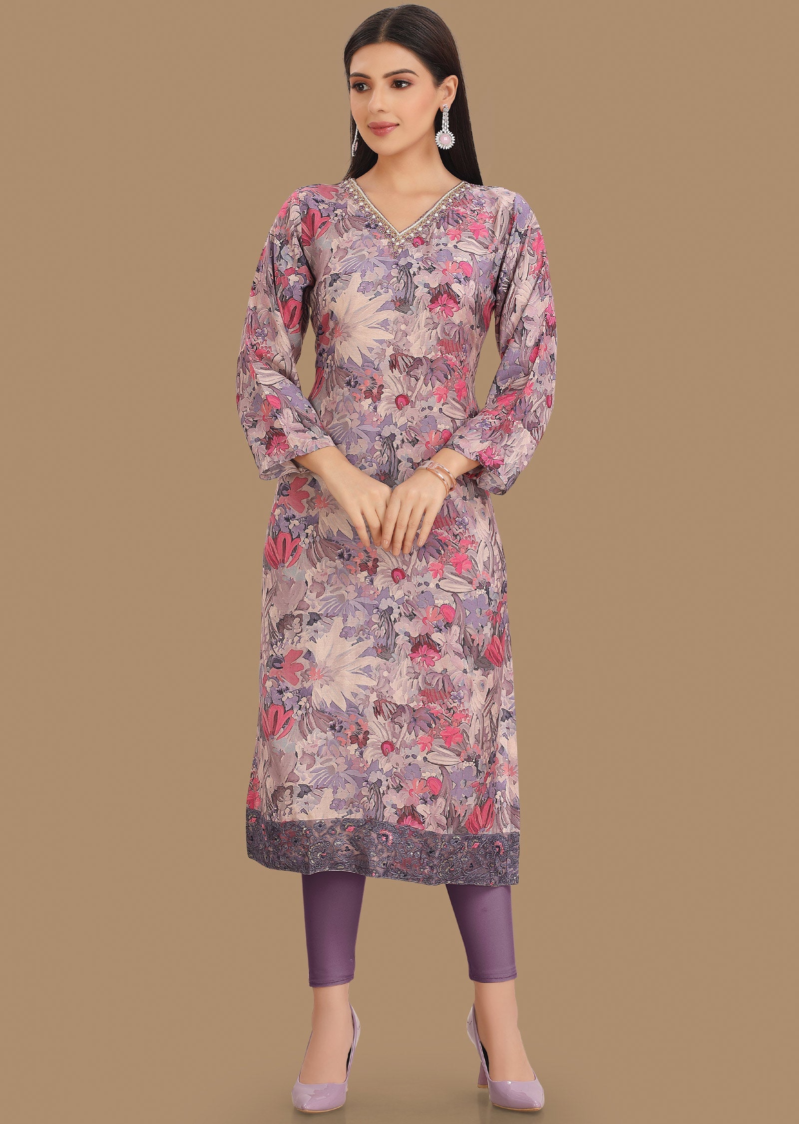 Lavender Muslin Kurti Straight Cut