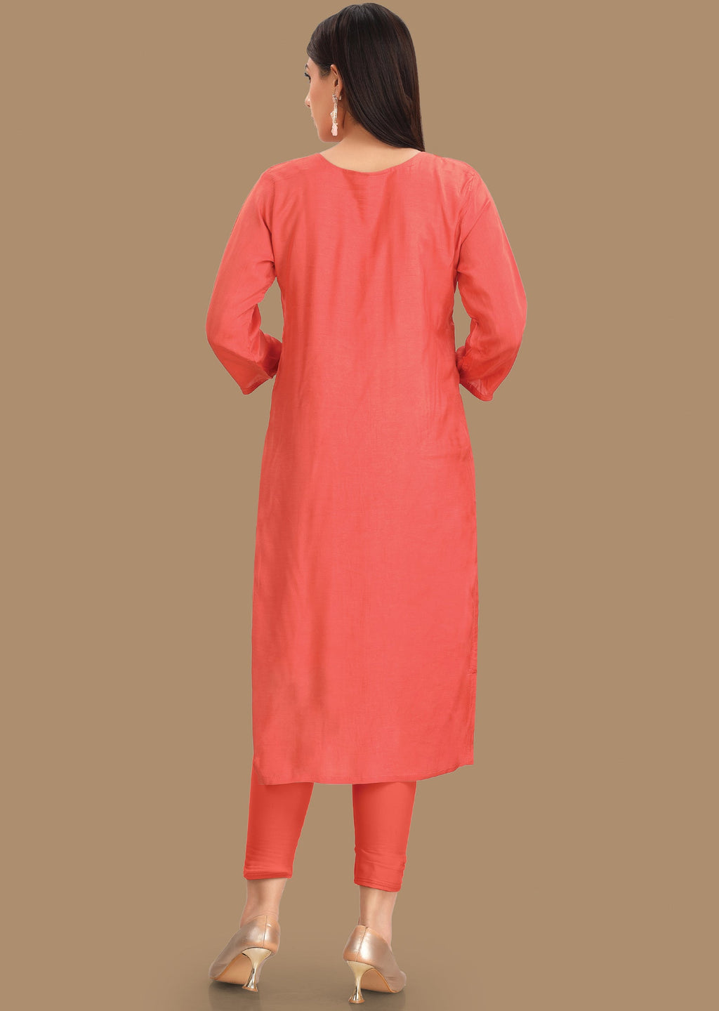 Orange Muslin Kurti Straight Cut
