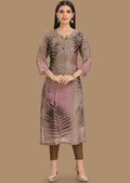Dark Bottle Green & Lavender Tissue Silk Kurti Straight Cut