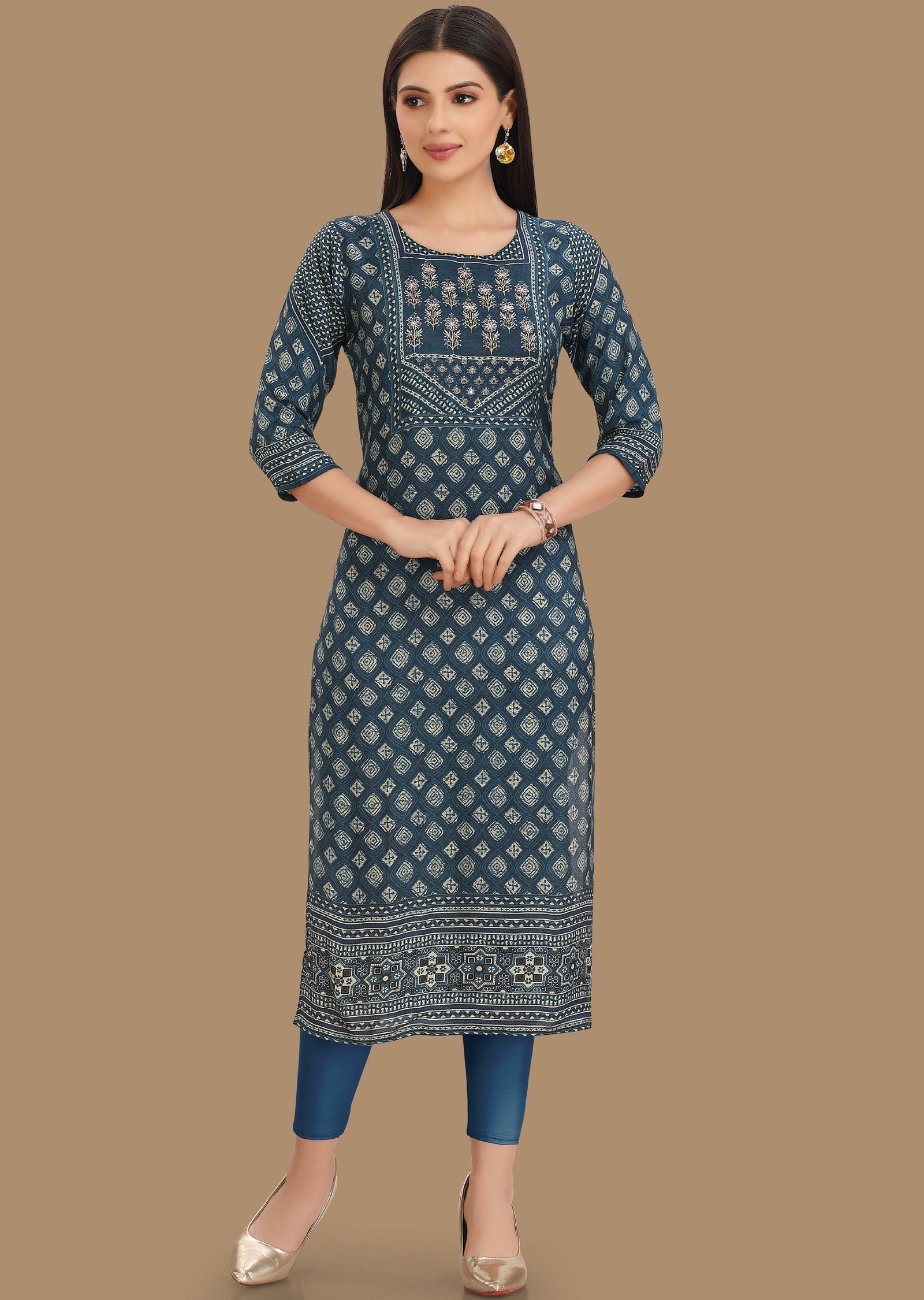Indigo Blue Muslin Kurti Straight Cut