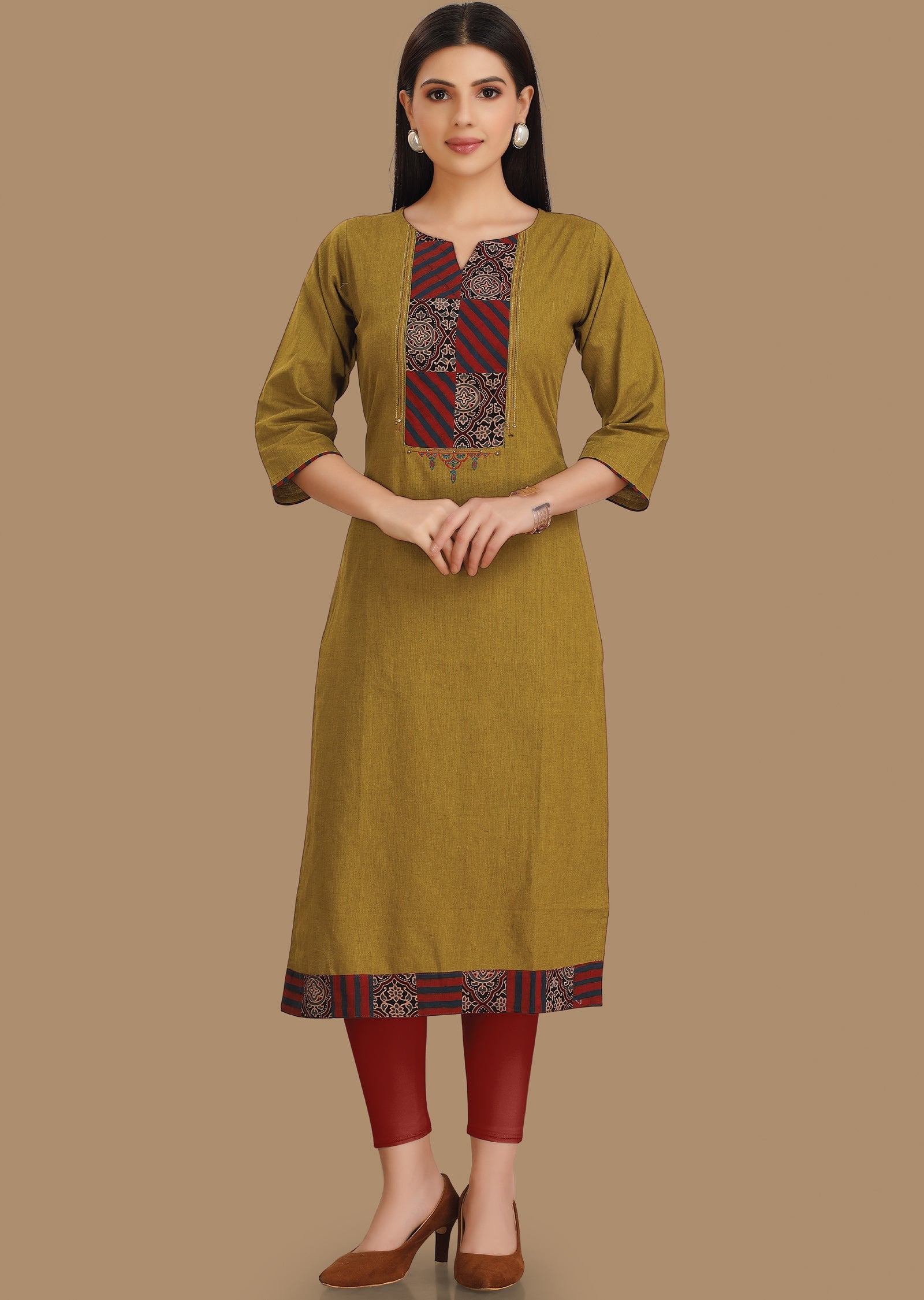 Mehendi Green Cotton Kurti Straight Cut