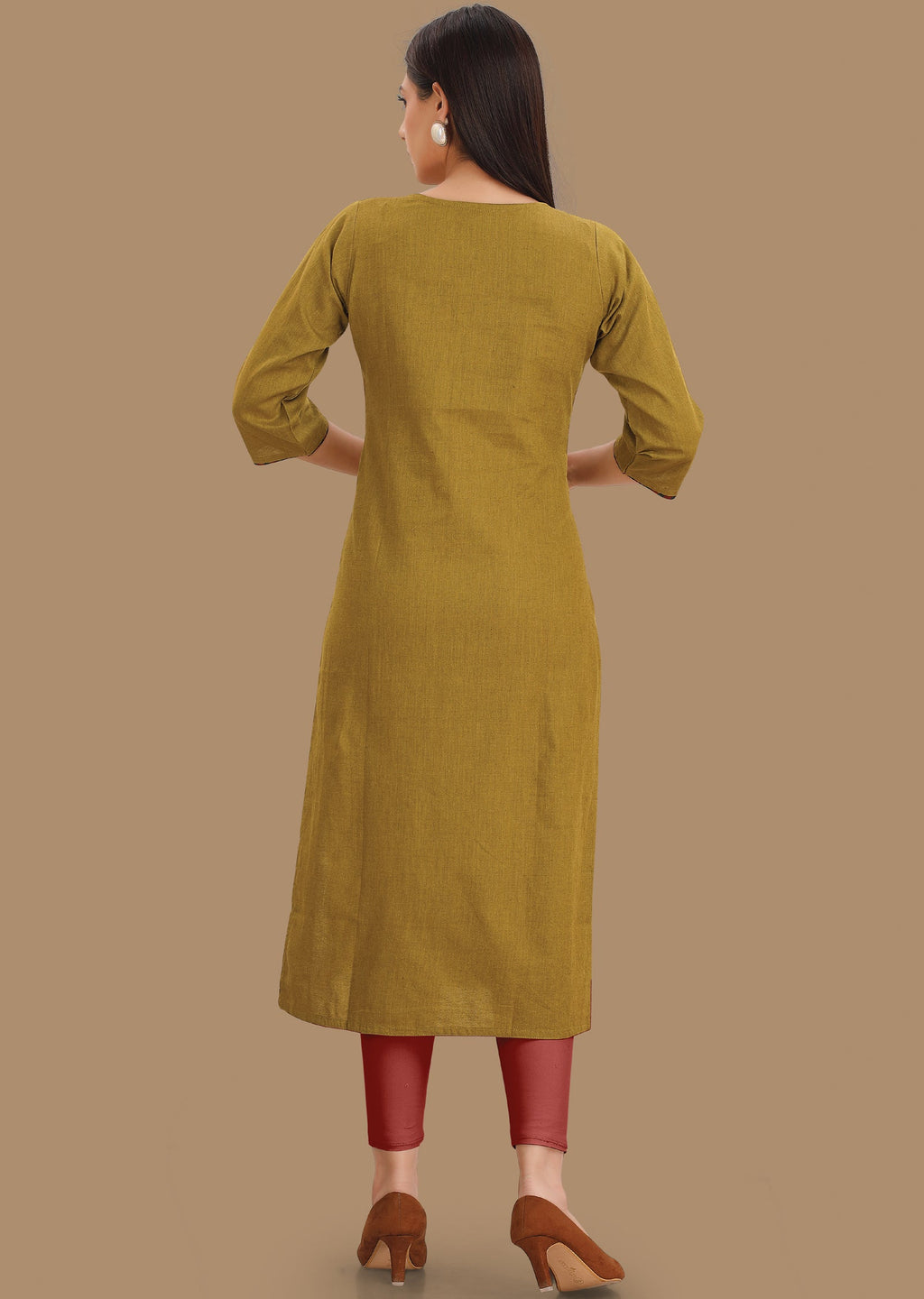 Mehendi Green Cotton Kurti Straight Cut