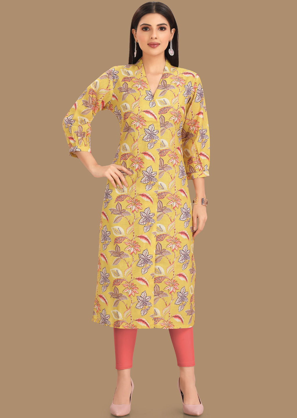 Yellow Linen Kurti Straight Cut