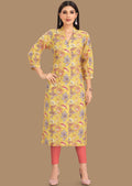 Yellow Linen Kurti Straight Cut