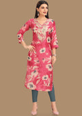 Pink Muslin Kurti Straight Cut