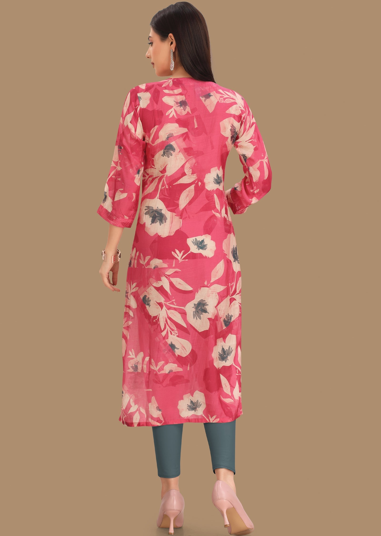 Pink Muslin Kurti Straight Cut