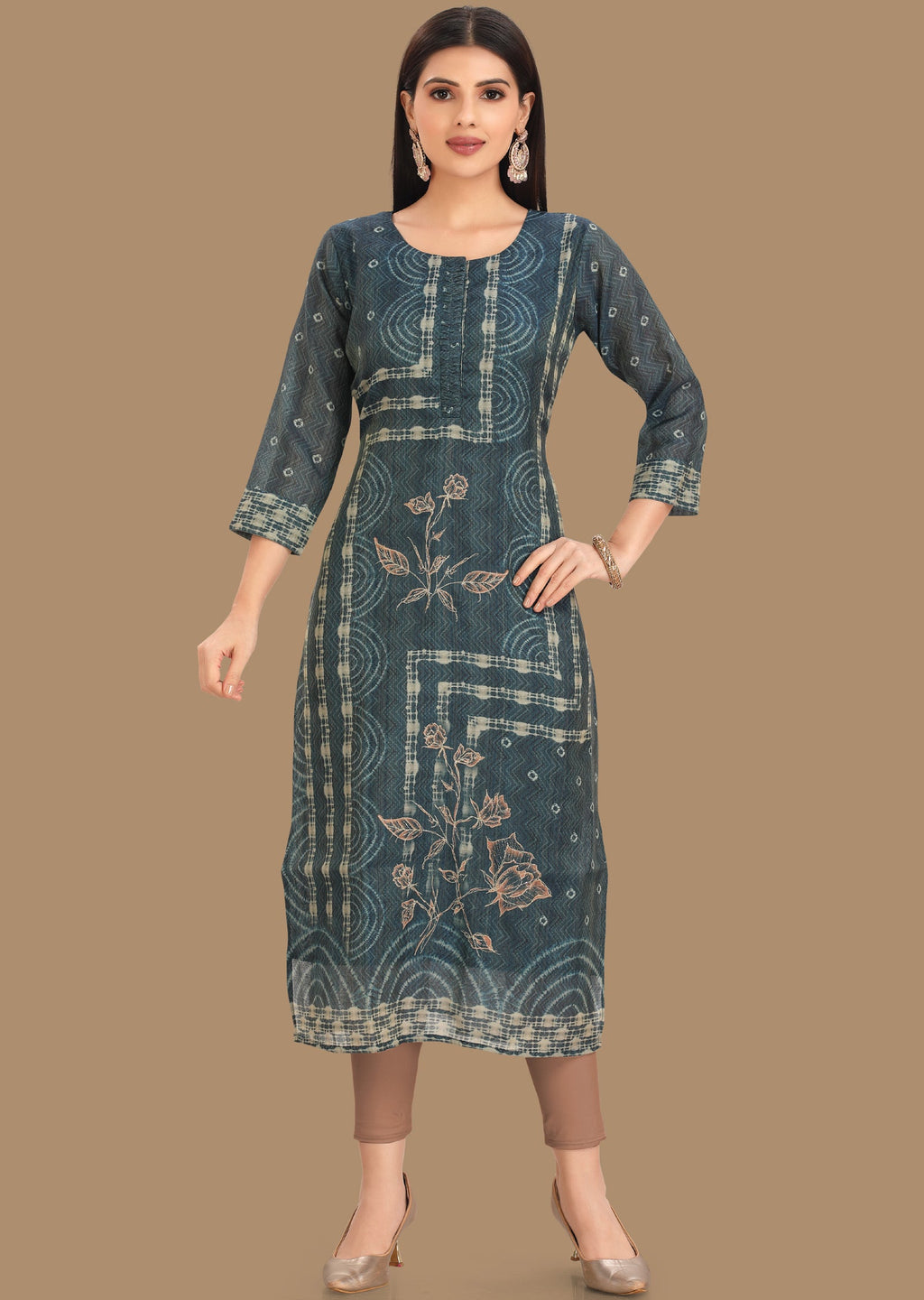 Rama Blue Tissue Kurti Straight Cut