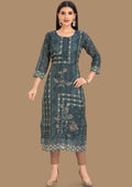 Rama Blue Tissue Kurti Straight Cut