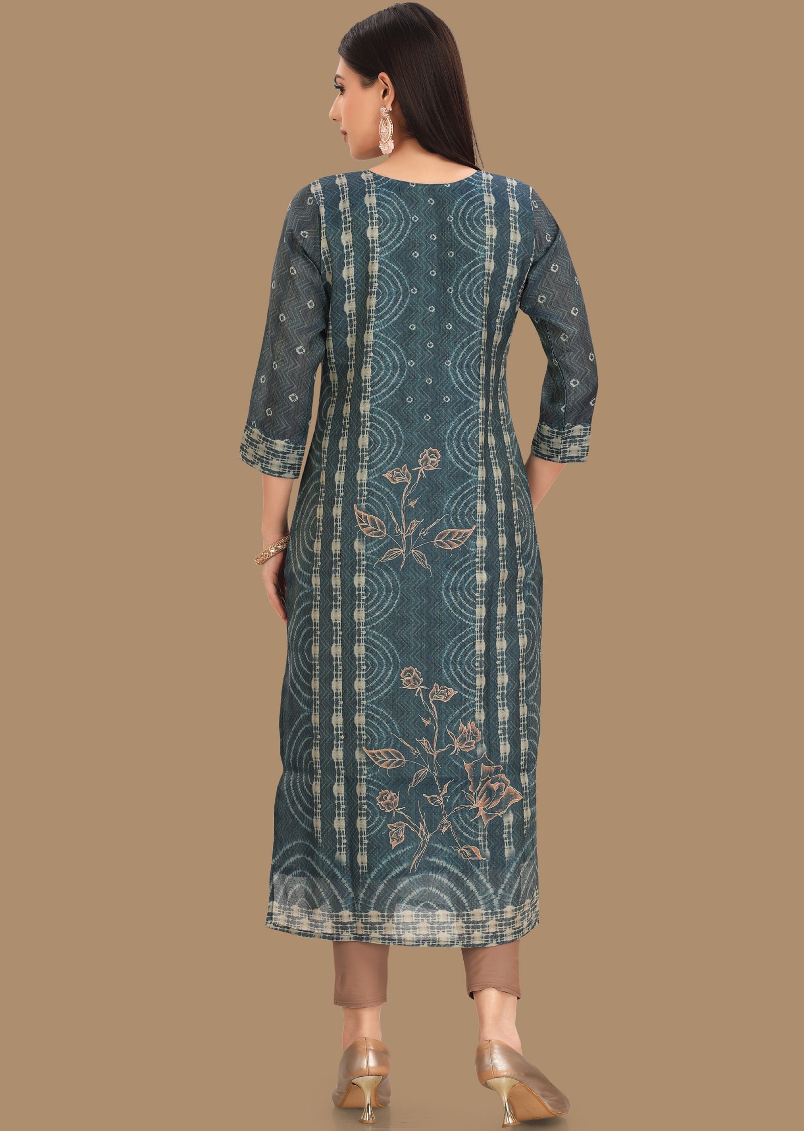 Rama Blue Tissue Kurti Straight Cut