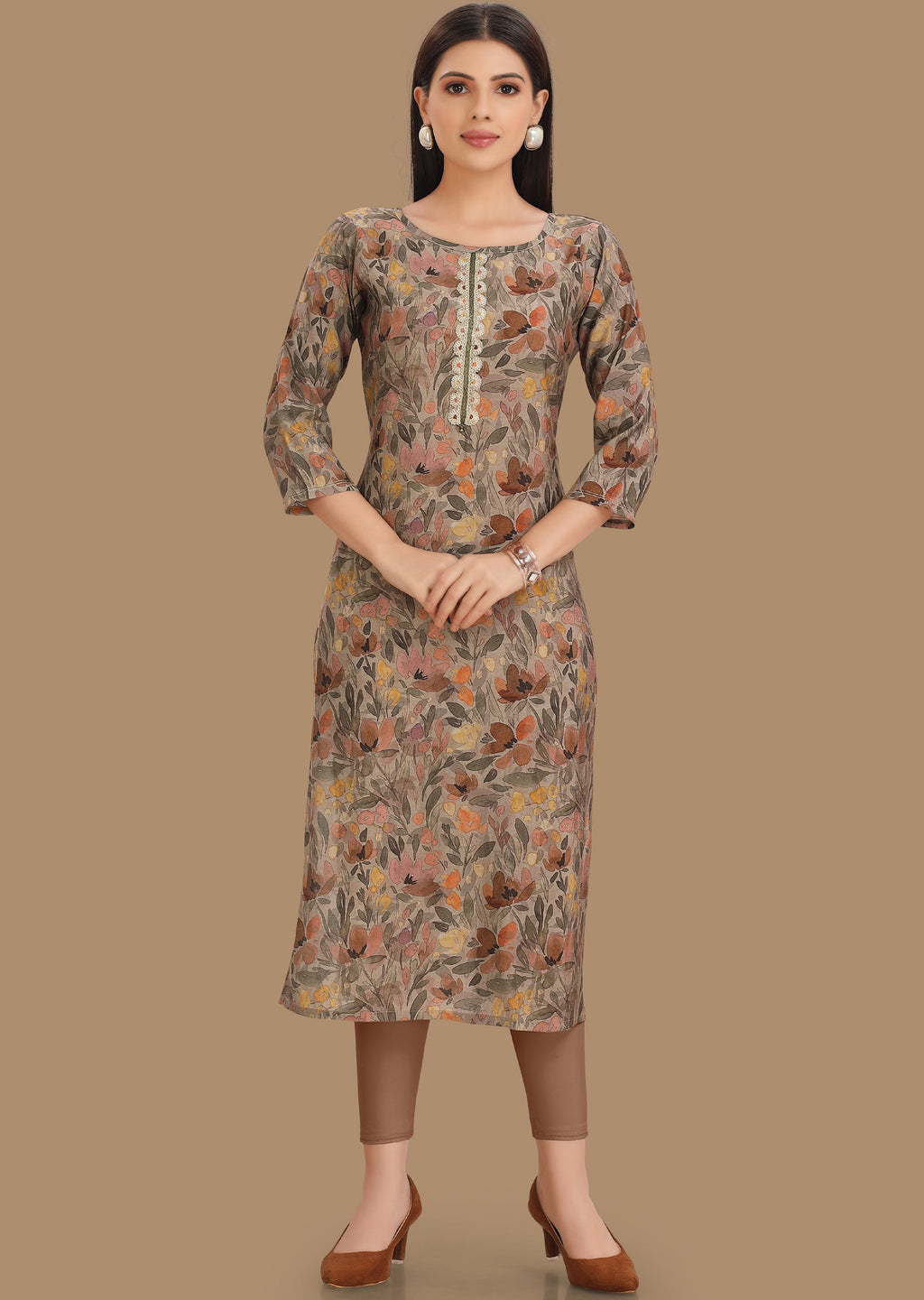 Grey Muslin Kurti Straight Cut