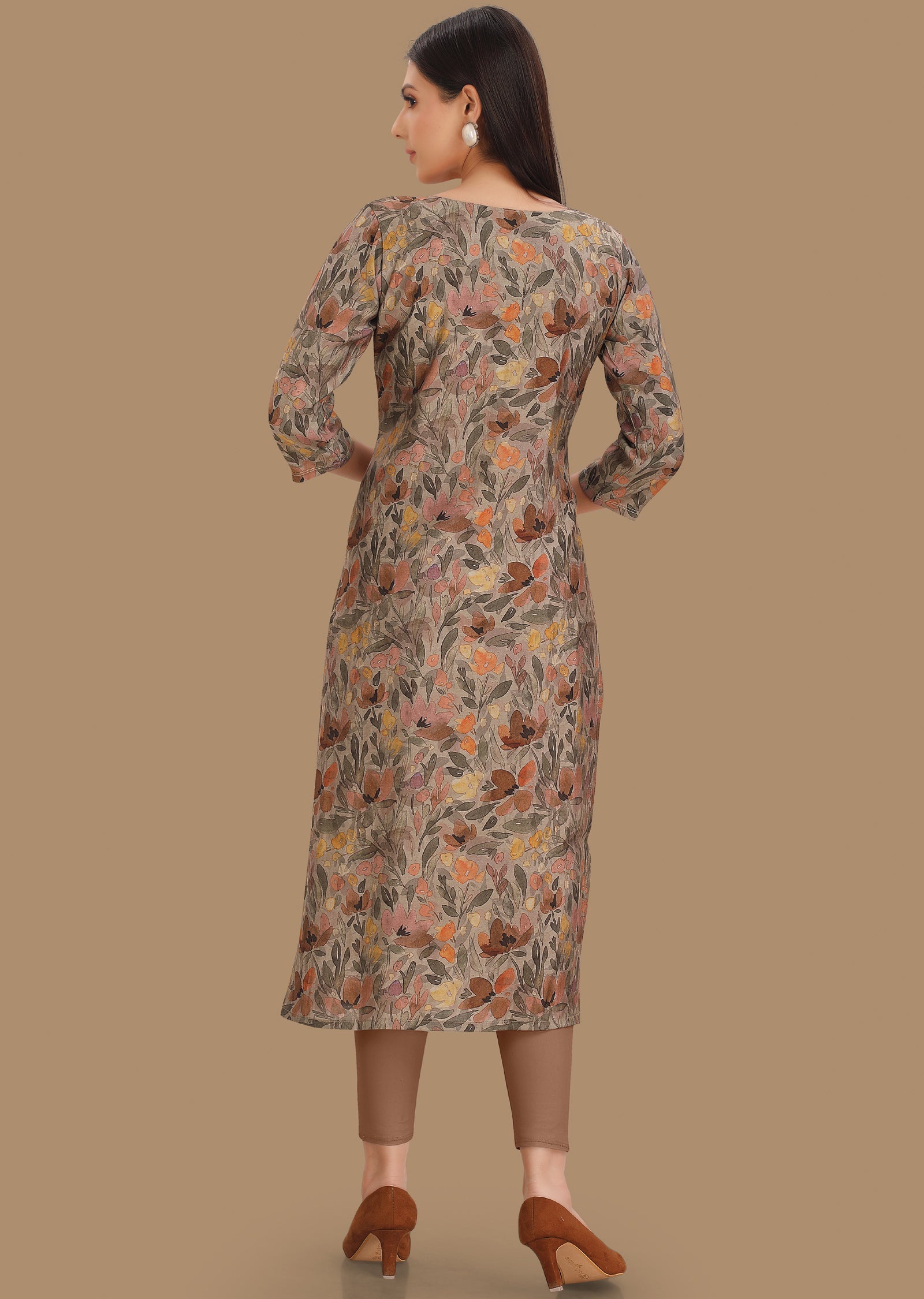 Grey Muslin Kurti Straight Cut