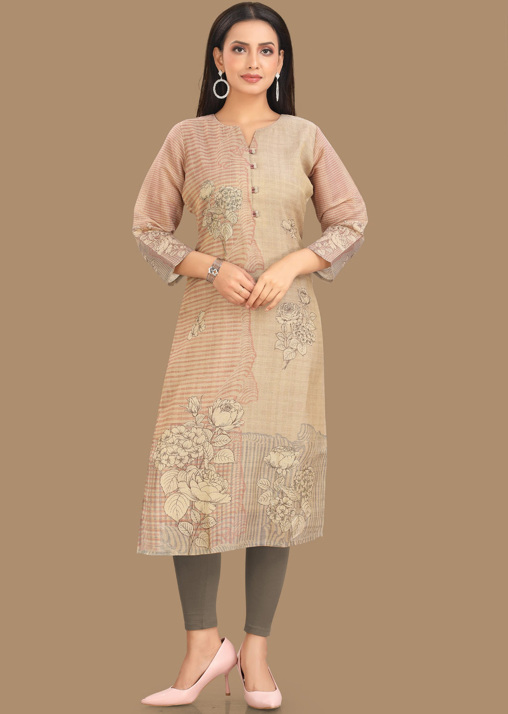 Fawn Tissue Silk Kurti Straight Cut