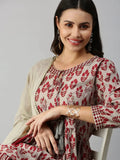 Women's A-Line Taupe Printed Kurta Sets with Sharara
