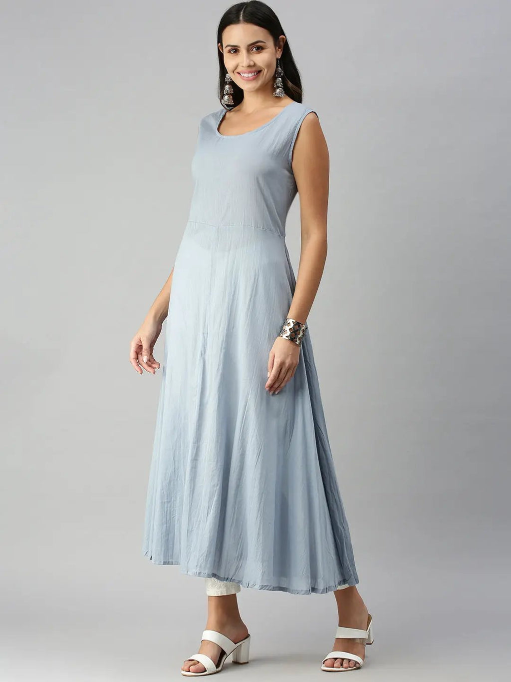 Women's Grey Embroidered Anarkali Kurta