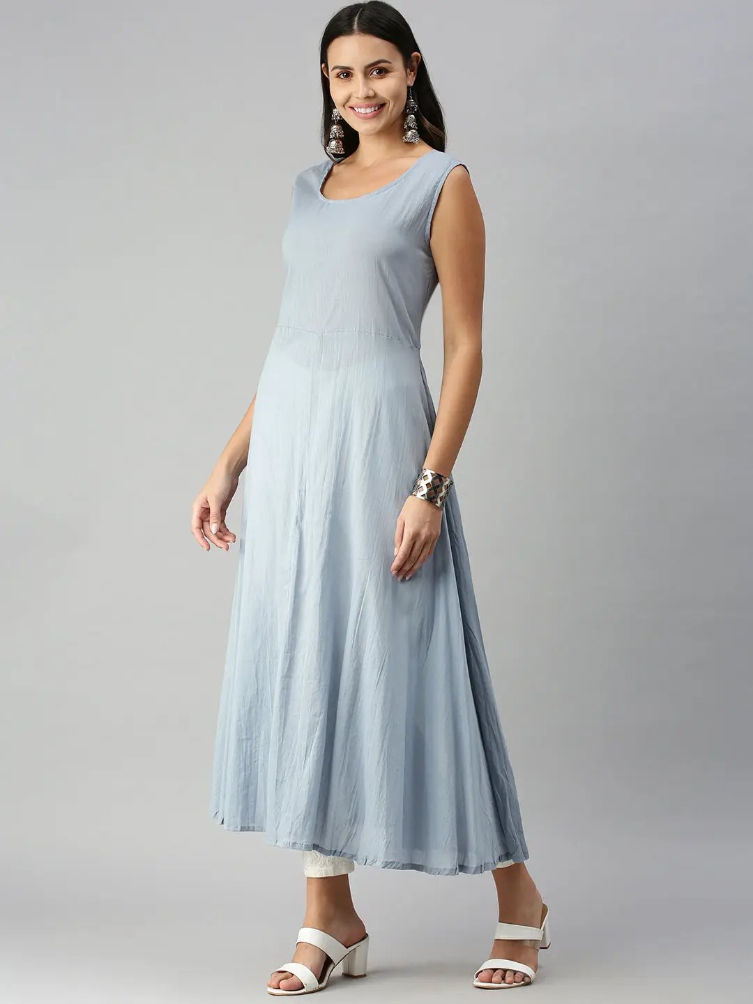 Women's Grey Embroidered Anarkali Kurta