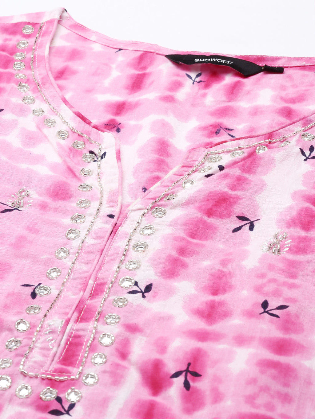 Women's Pink Dyed Mirror Work Kurta Set With Dupatta