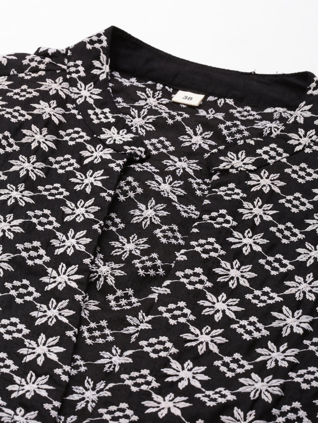 Women's Black Embroidered Panelled Thread Work Kurta Set with Jacket