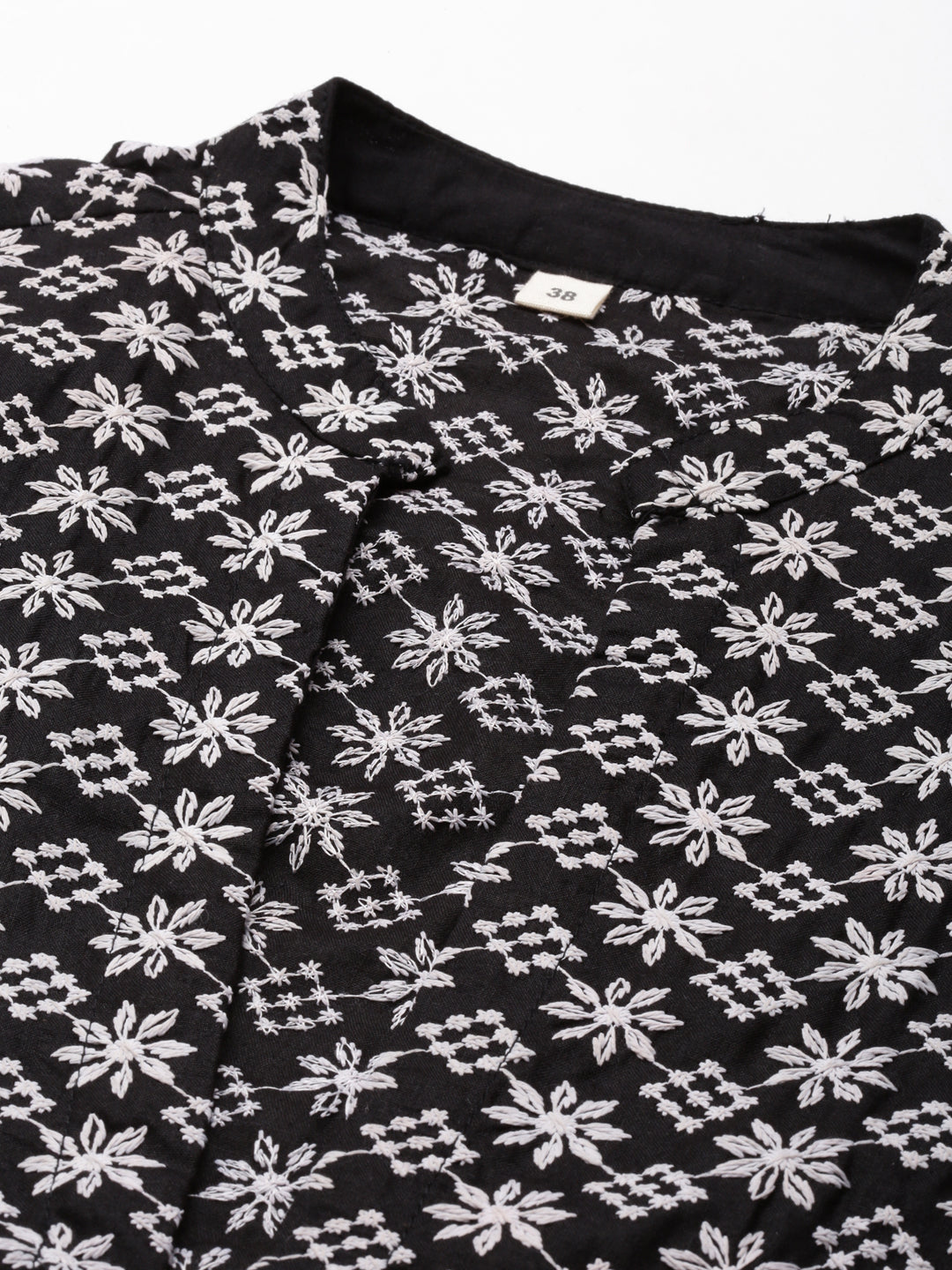 Women's Black Embroidered Panelled Thread Work Kurta Set with Jacket