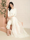 Women's Straight Cream Solid Kurta Sets with Trousers & Dupatta