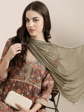 Women's Taupe Floral Printed Empire Sequinned A-Line Kurta Set With Dupatta
