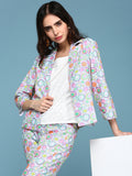 Women's White Conversational Printed Co-Ords Set With Jacket
