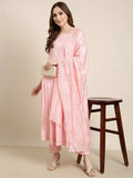 Women's Anarkali Pink Solid Kurta Sets with Trousers & Dupatta