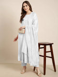 Women's Ethnic Solid White Anarkali Kurta Set with Dupatta