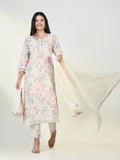 Women's Ethnic Floral Cream Kurta Set with Dupatta