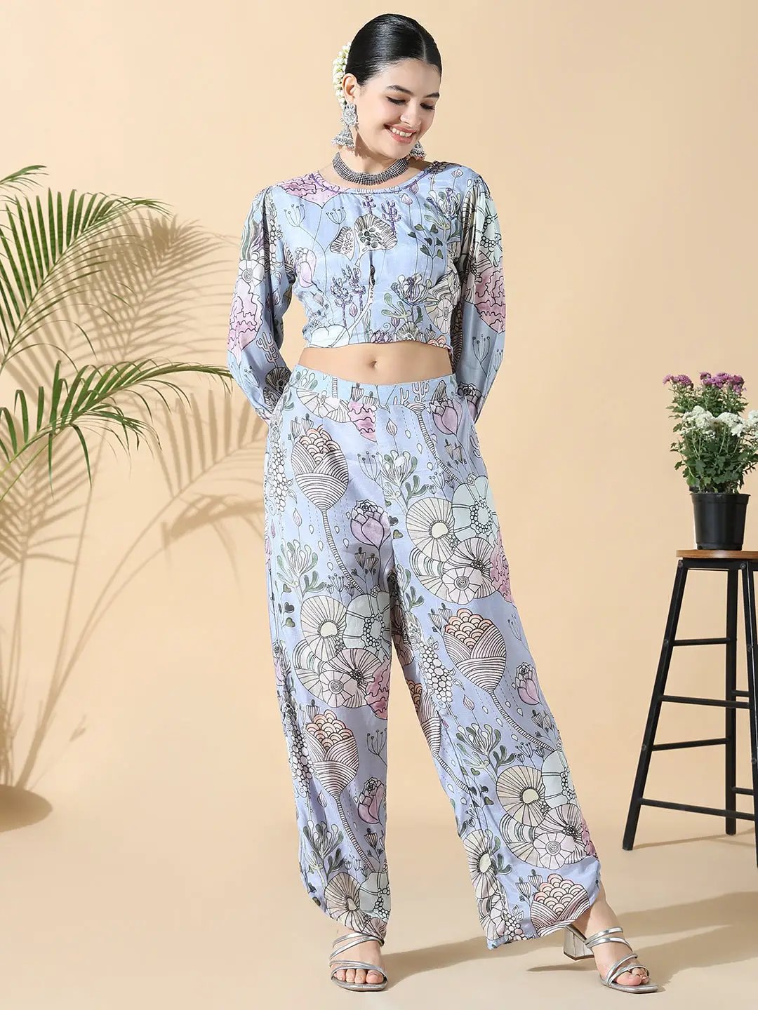 Women's Blue Printed Co-ords Set