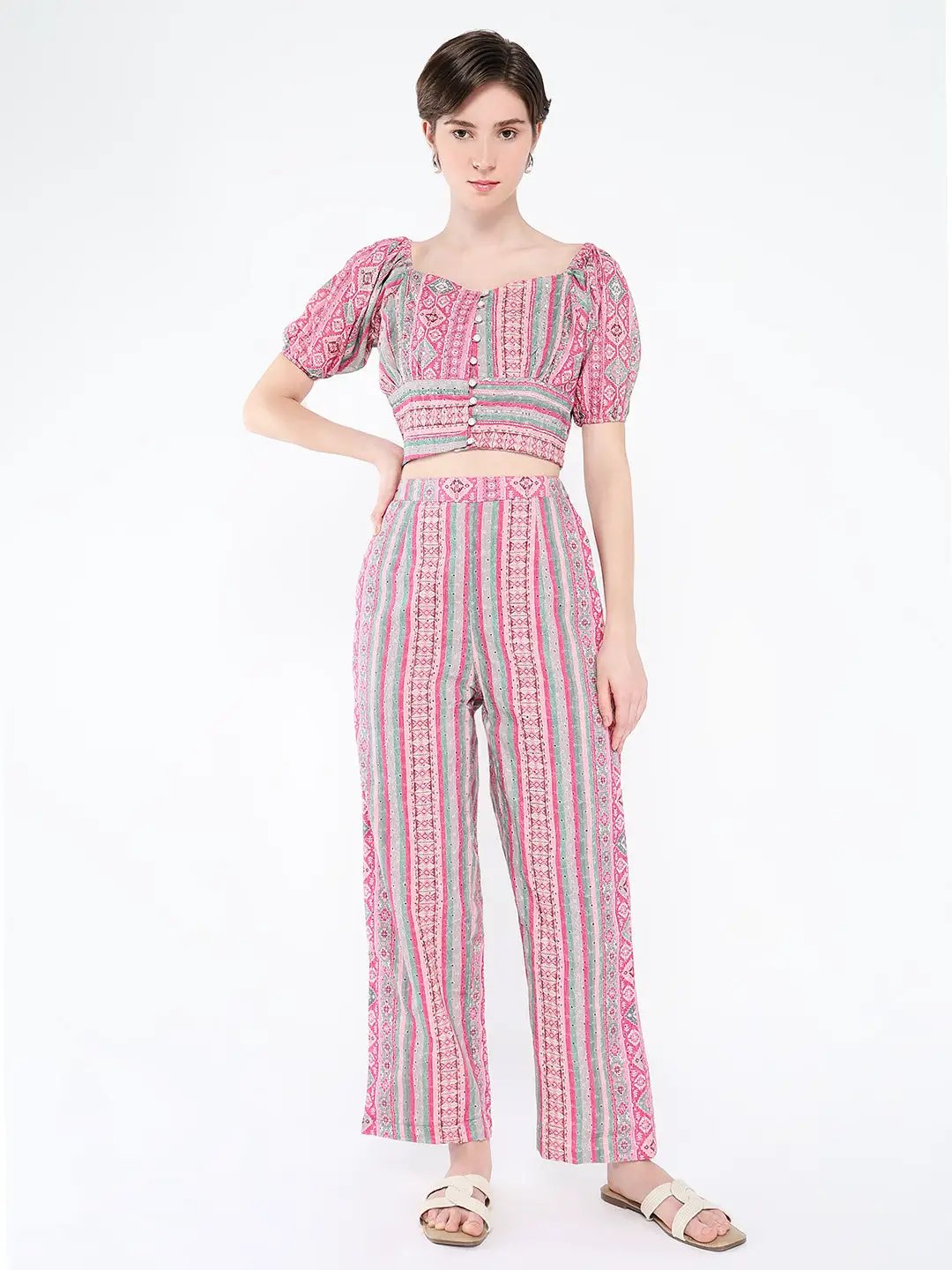 Women's Pink Printed Casual Co-Ords Set