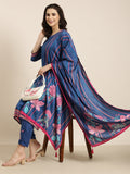 Women's Straight Blue Floral Kurta Sets with Trousers & Dupatta