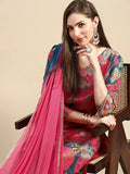 Women's Floral Coral Straight Kurta Set with Dupatta